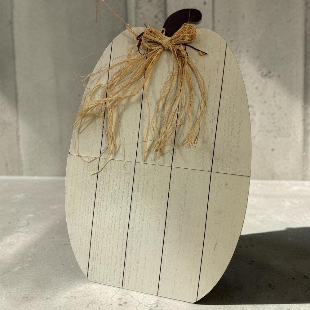 Rustic Cream Wooden Pumpkin Tabletop Decor Large 24 Inch Farmhouse Harvest Sign